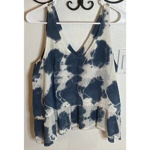 Alfredo Womens Size M Blue White Tie Dye Flowy Tank
